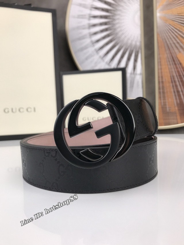 Gucci經典皮帶 古奇雙G黑花牛皮腰帶  jjp2326